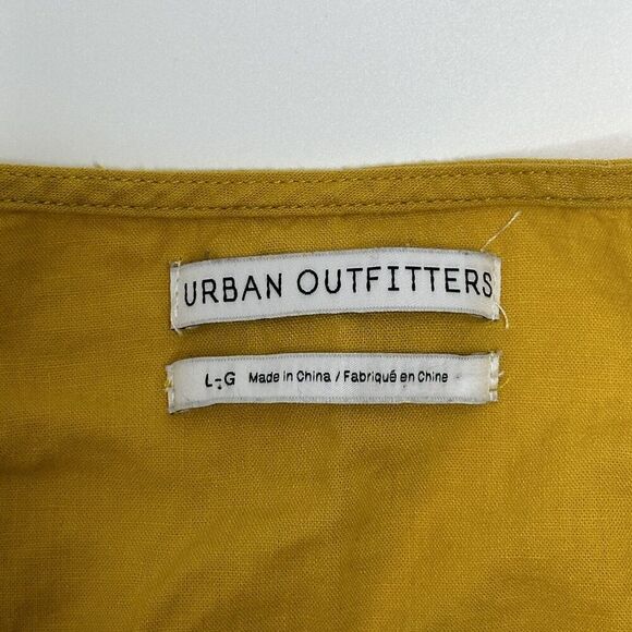Urban Outfitters Size Large Top Mustard Yellow Linen Button Front Puff Sleeve - Picture 2 of 7